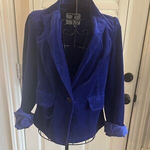 Anthropologie Deep Blue Velvet Blazer